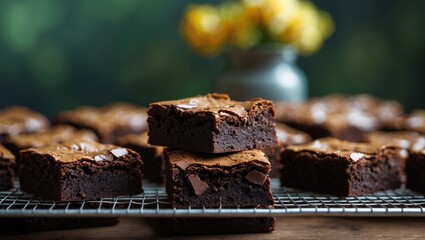 Fototapeta premium Homemade chocolate fudge brownies on a plate