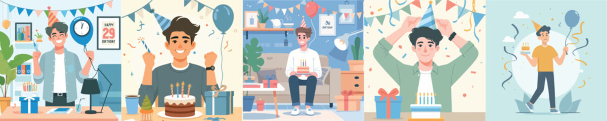 vector young man having birthday