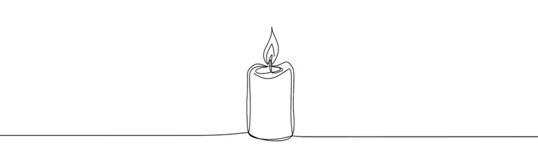 Candle continuous one line drawing. Burning candle symbol. Vector illustration.