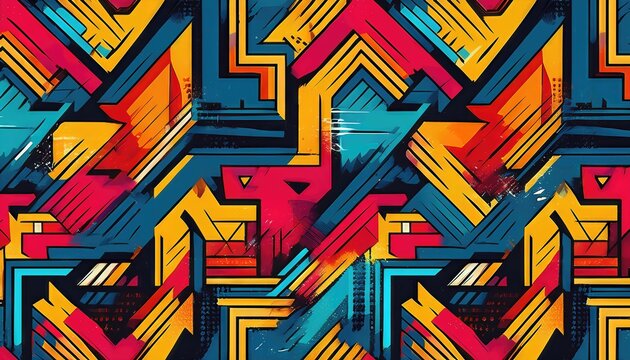 Fototapeta Graffiti Geometric Seamless Pattern with Grunge Effect A Vibrant Urban Mural Fusing Modern Art and Gritty Texture in a Striking Piece