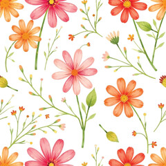 seamless pattern with pink flower, watercolor cute floral pattern, unique floral background