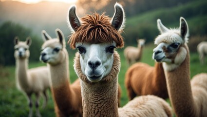 Obraz premium Cute and funny vintage portrait of a llama on a farm