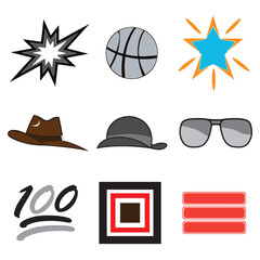 modern icon cap, woman cap, flash icon, basketball icon, star, sunglass icon and other