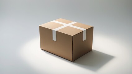 Obraz premium Sealed cardboard container with tape on a white background