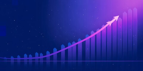 Illustration of an upward trending graph with an arrow on a starry dark blue background