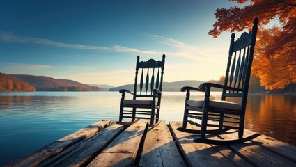 Reflected chairs on a dock setting