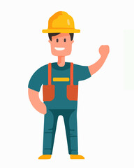 Vector isolated illustration of a cartoon construction worker on a white background.