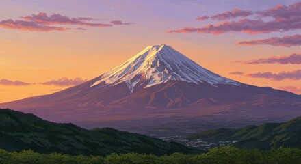 Fototapeta premium Mountain Peak with Snow at Sunrise