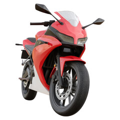 Modern Sport Motorcycle in Glossy Red Finish, Front View Perspective, isolated on transparent background.