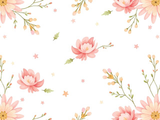 seamless pattern with pink flower, watercolor cute floral pattern, unique floral background