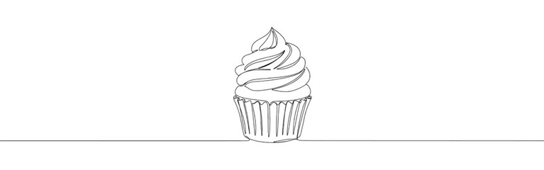 Cupcake continuous one line drawing. Cake symbol. Vector illustration.