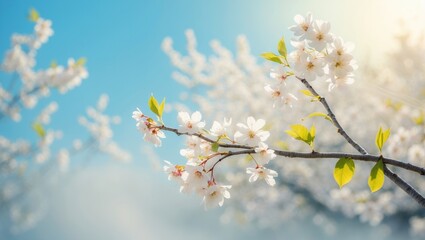 Fototapeta premium A tree with stunning white blossoms under a bright blue sky