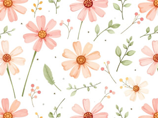 seamless pattern with pink flower, watercolor cute floral pattern, unique floral background