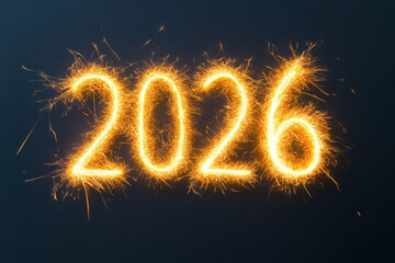 glowing number 2026 is created with bright sparks, symbolizing celebration and excitement for upcoming year. This vibrant display captures essence of joy and anticipation