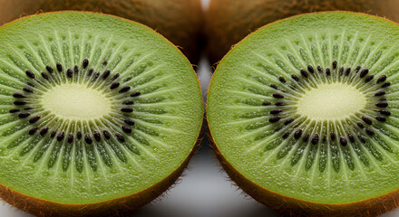 Vibrant Close Up Of Sliced Kiwi Fruit Revealing Seeds Pattern