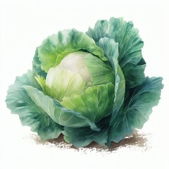Obraz premium Vibrant Watercolor Cabbage, Green Leaves Unfolding, Freshness and Natures Beauty