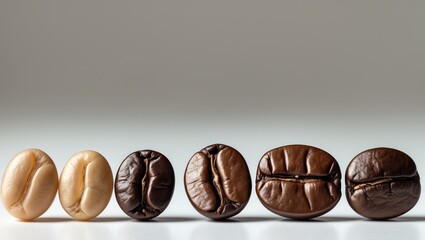 Coffee bean stages collage from green to roasted