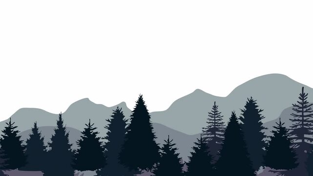 
Animated cartoon background, Animated Mountain Landscape with Pine Trees, Flat footage with parallax effect, side view.