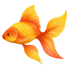 Vibrant Goldfish with Flowing Tail in Bright Orange and Yellow Colors, isolated on transparent background.