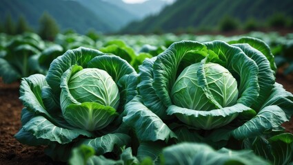 Mountain cabbage plantation showcasing lush green background and natural textures