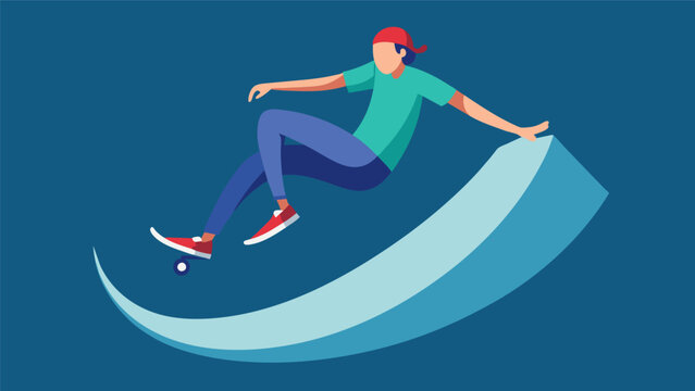 A skater flawlessly exeing a 360 spin on a quarter pipe their body parallel to the board.. Vector illustration
