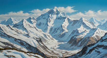 Obraz premium Snowy Mountain Range Under Blue Sky