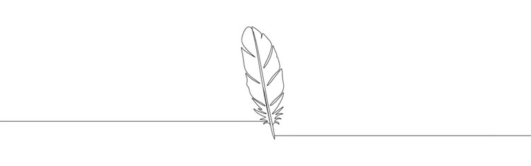 Obraz premium Crow feathers continuous one line drawing. Bird feather. Vector illustration.