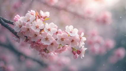 Spring Cherry Blossom with Soft Focus Background