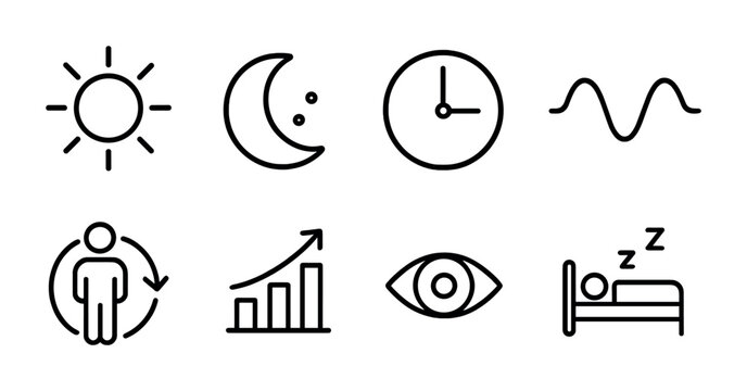 Minimalist linear icon set for circadian rhythm and daily life concepts
