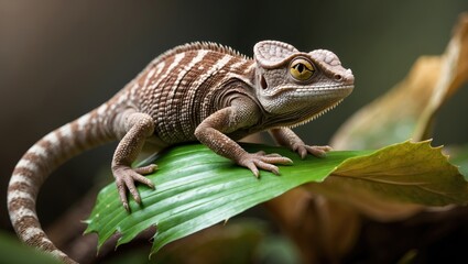 Obraz premium Brown reptile breaking through leaves in a vibrant natural setting