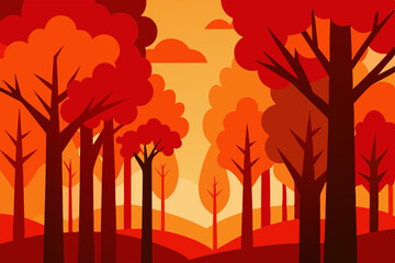 Scenic Autumn Forest Path with Red Trees