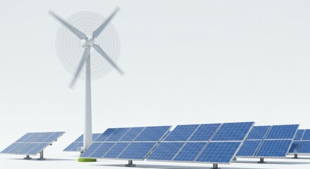 Solar Panels and Wind Turbine on White Background