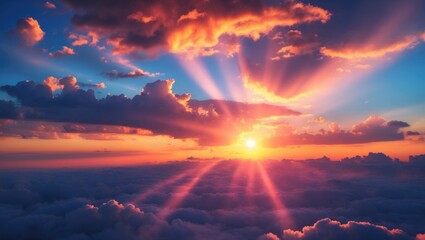 Obraz premium Panoramic scene of sunset with golden and blue sky in a natural landscape background