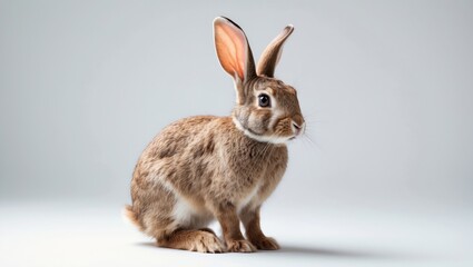 Obraz premium Single brown hare on plain white background.