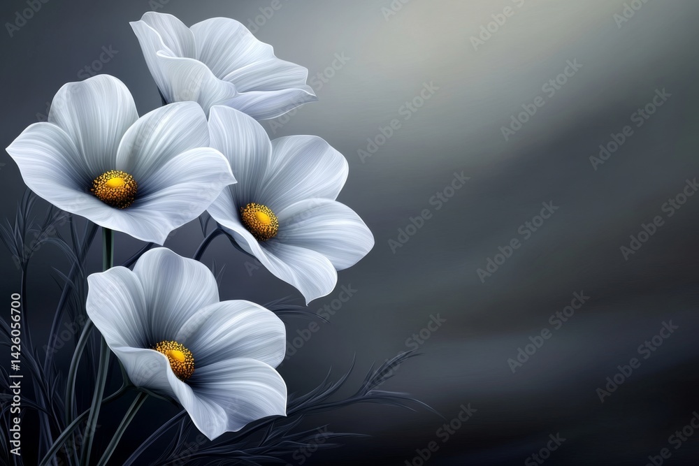 Aufkleber a delicate painting of white flowers in soft focus, with gentle brushstrokes and a muted color palet