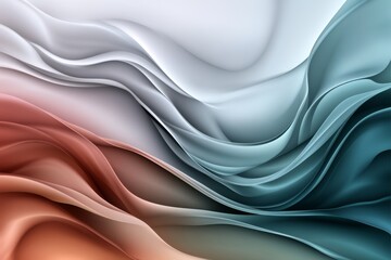 Fototapeta premium A flat vector background with soft pastel colors, featuring an abstract representation of waves and sand dunes in the desert. The design incorporates muted teal, sandy beige, and warm coral