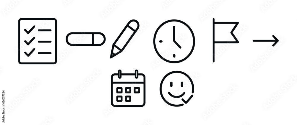 Poster minimalist task management icons set: linear design for efficient workflow