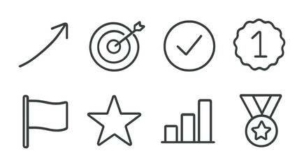 Achievement and success icons set in linear style for business and motivation themes