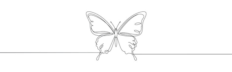 Butterfly continuous one line drawing. Flying moth. Vector illustration.
