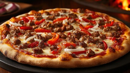 Wood-fired Pizza with Sausage, Onions, and Roasted Pepper