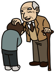 따뜻한 미소의 노인과 세대 간 인사