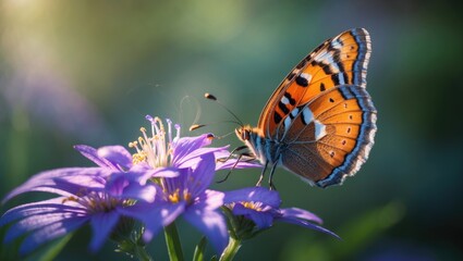 Obraz premium A butterfly's selective focus on wildflowers in a natural habitat