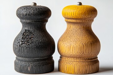 Salt and pepper shakers of different colors and textures showcasing culinary essentials for dining tables