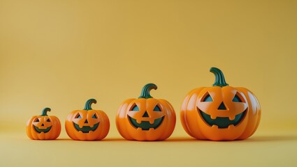 Parents and kids theme featuring a large pumpkin head basket with three smaller baskets against a background with copy space