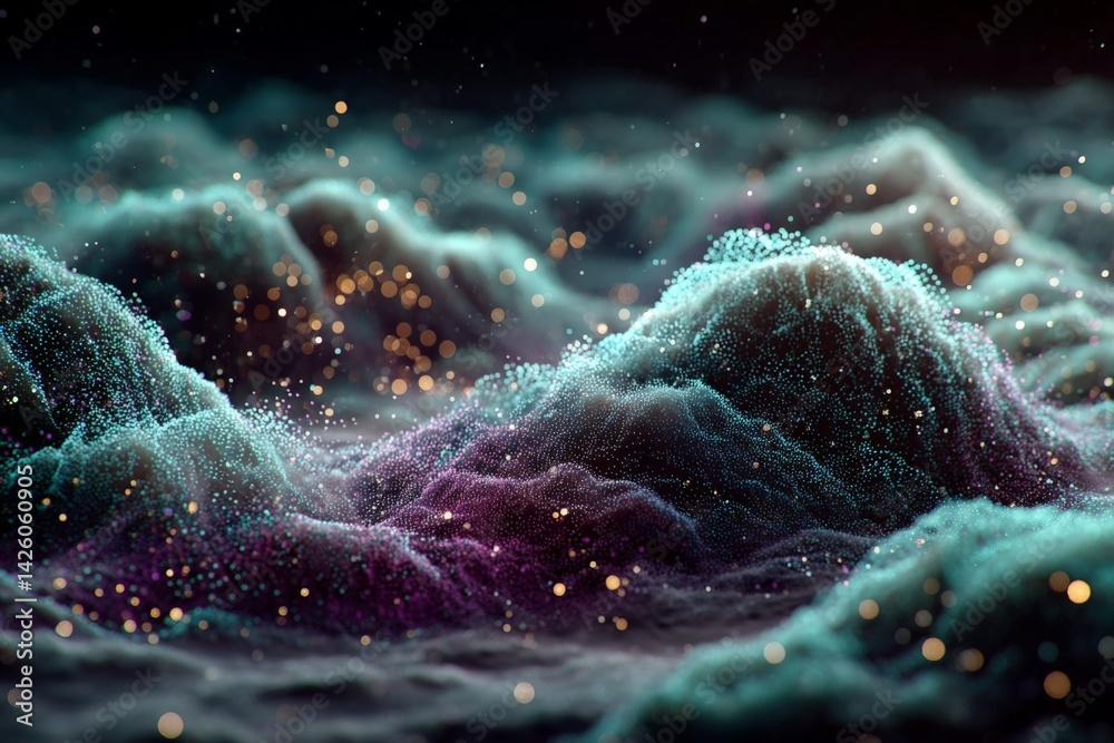 Aufkleber colorful abstract landscape with shimmering particles in a cosmic setting at midnight