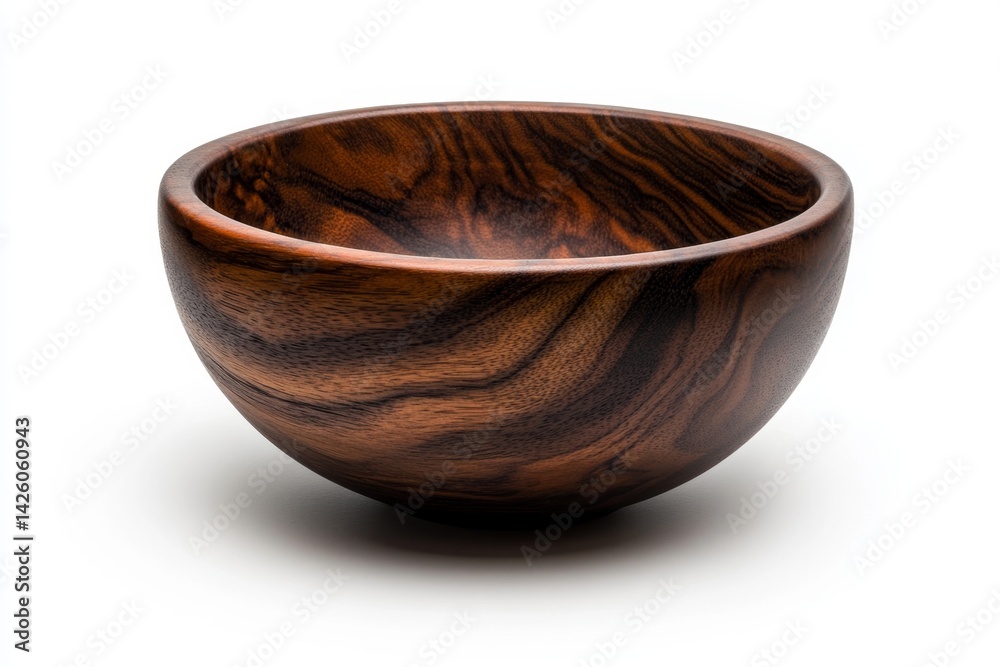 Poster a simple and elegant wooden bowl, showcasing the natural grain patterns of the wood with soft lighti