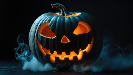 Fototapeta premium A haunting old jack-o-lantern with spooky glow