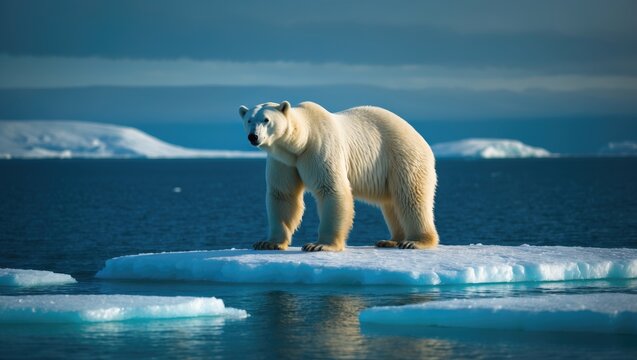 Aerial view of a polar bear in the sea near Baffin Island