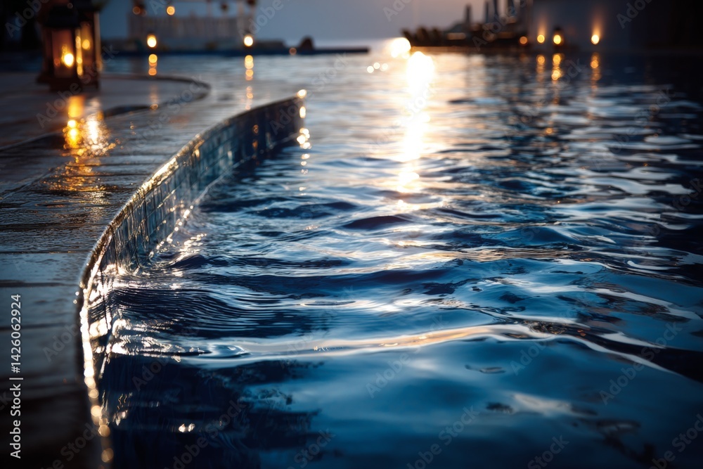 Aufkleber evening reflections on calm water surface in tranquil poolside setting