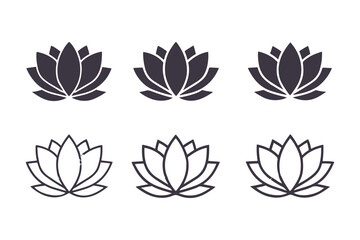 Lotus Flower Silhouette and Outline Collection. Minimalistic Black and White Floral Icons with Elegant Petal Designs, Perfect for Logos, Clipart, and Decor Vector Clipart Template.